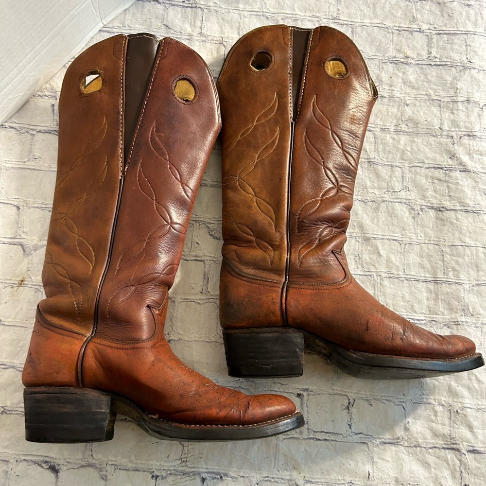 VINTAGE TONY LAMA BUCKAROO BROWN LEATHER COWBOY TALL MEN’S BOOTS 6421 SIZE 8.5D